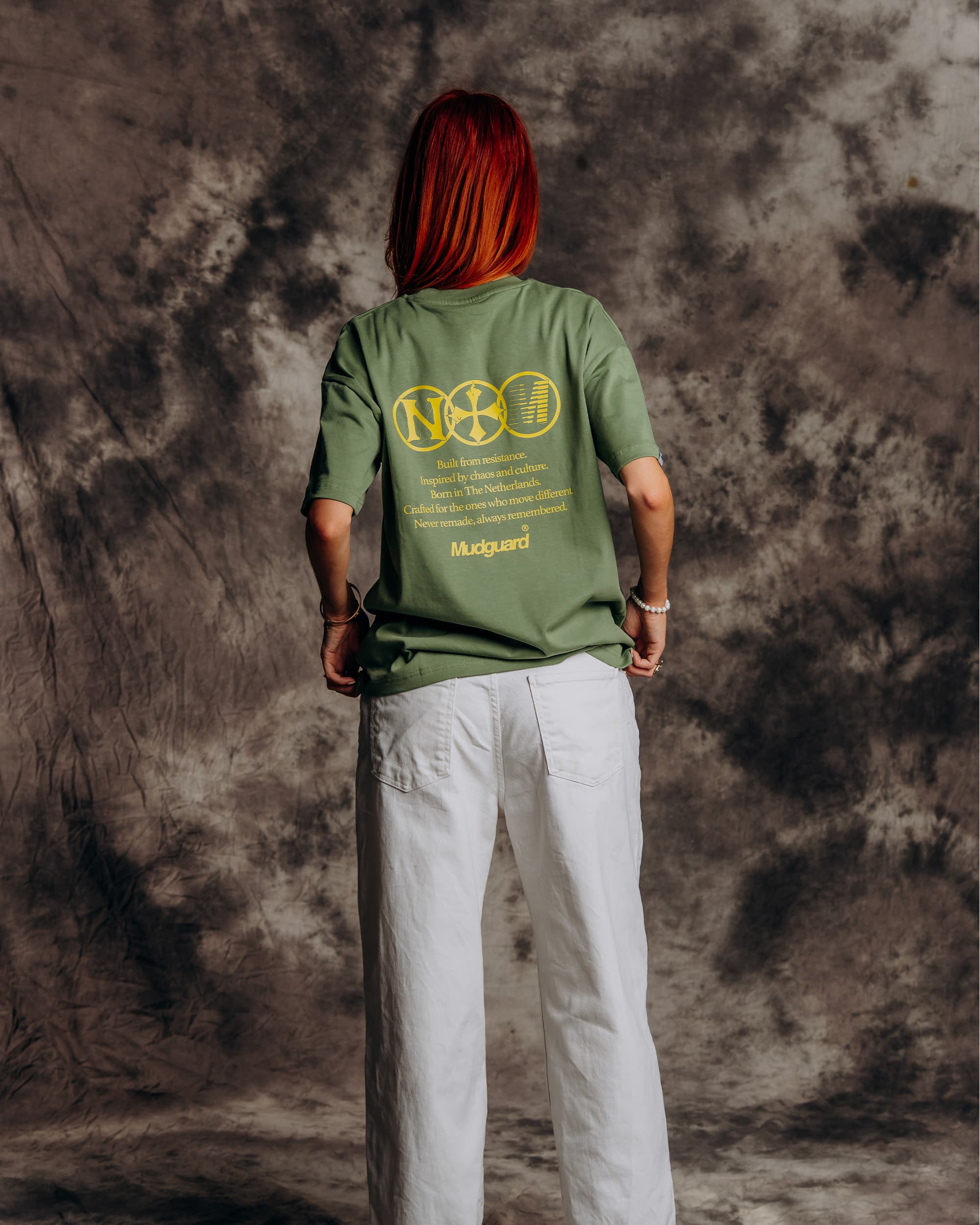 Forest green oversized t shirt model back view
