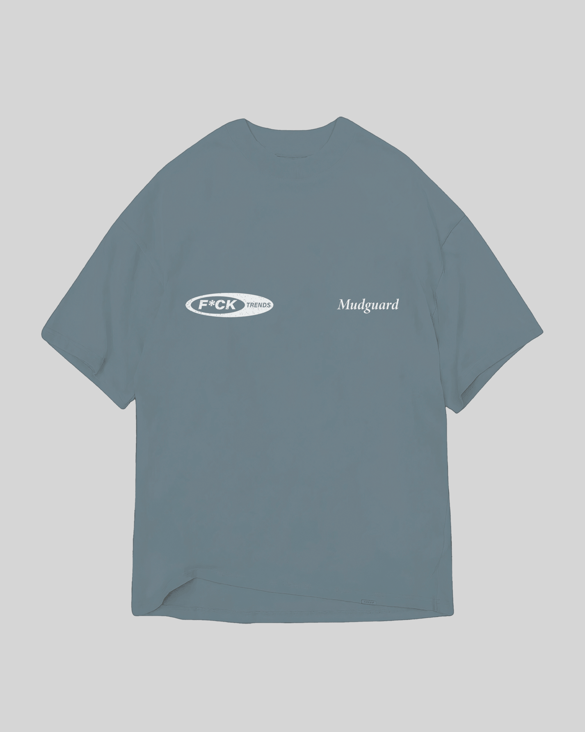 F*CK TRENDS Stone Grey Tee product front flat lay showing print